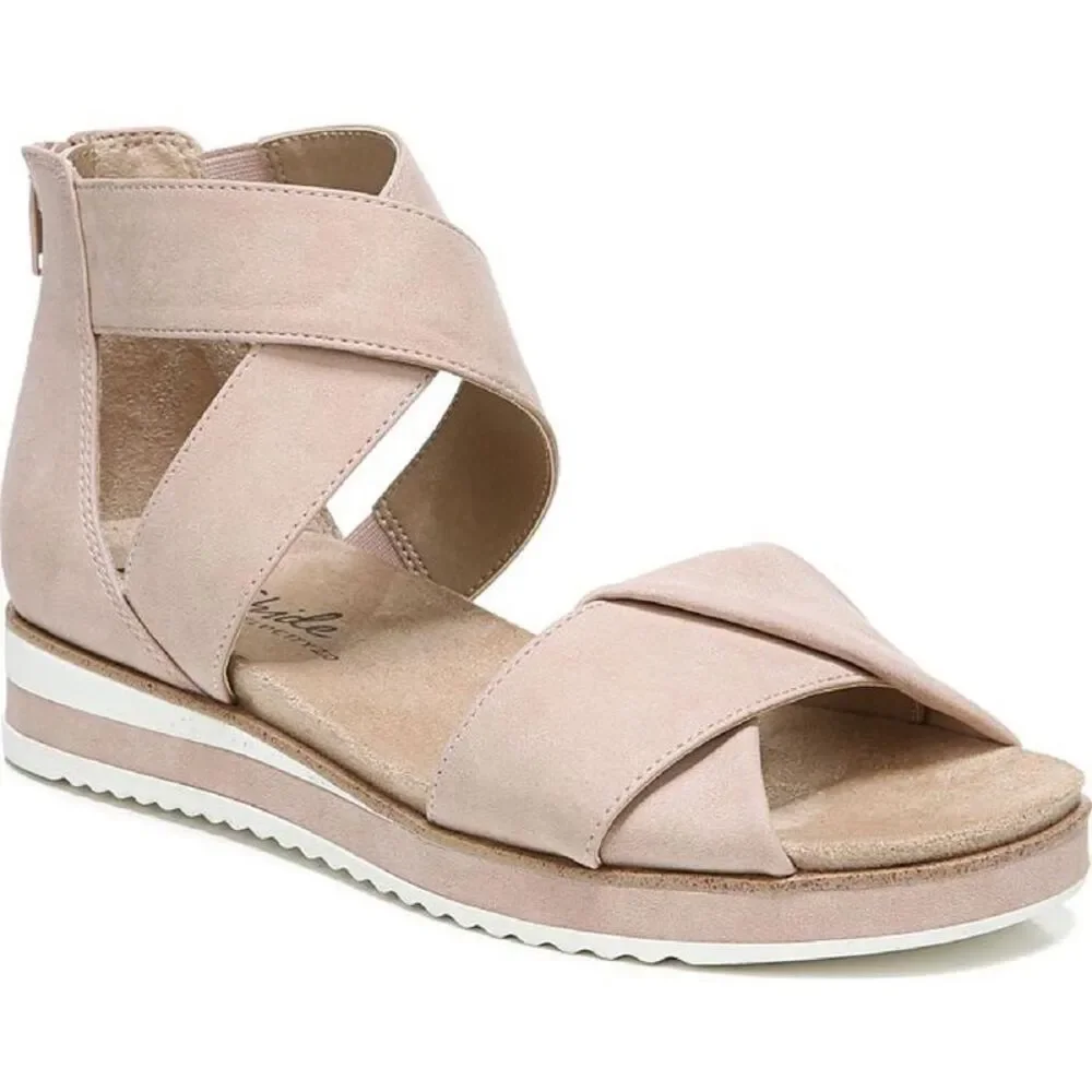 LifeStride Womens Zoom Pink Faux Suede Zipper Flatform Sandals Shoes Used